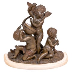 French "Cupid" Figural Group Patinated Bronze