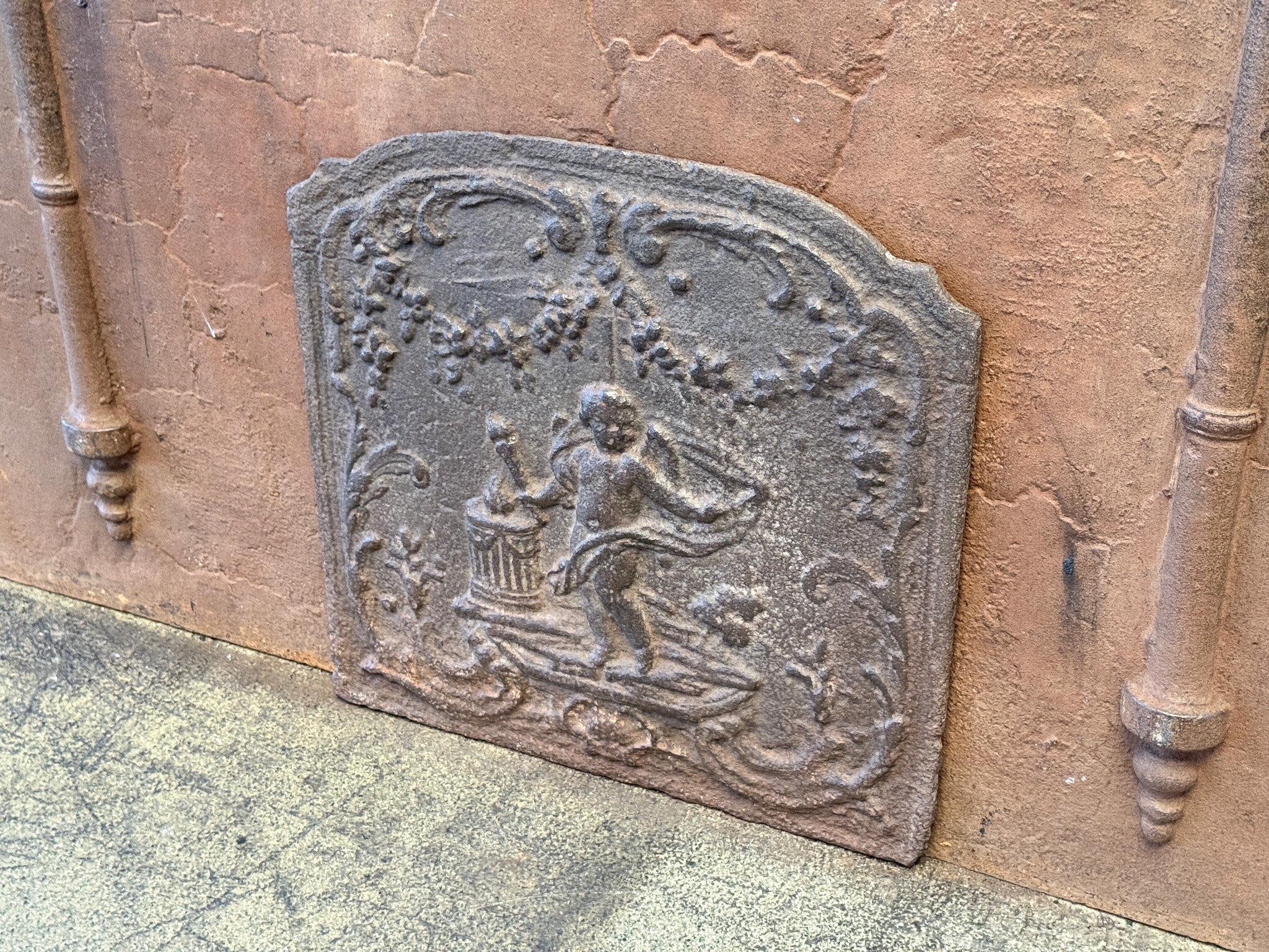Iron French 'Cupid' Fireback / Backsplash, 18th - 19th C., Neoclassical Period For Sale