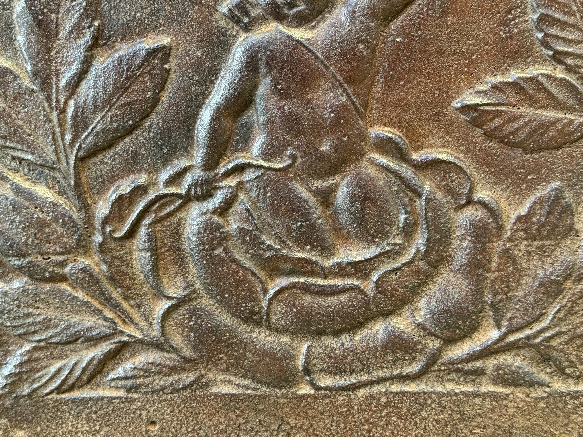 Iron French 'Cupid' Fireback / Backsplash, 19th Century, Napoleon III Period For Sale