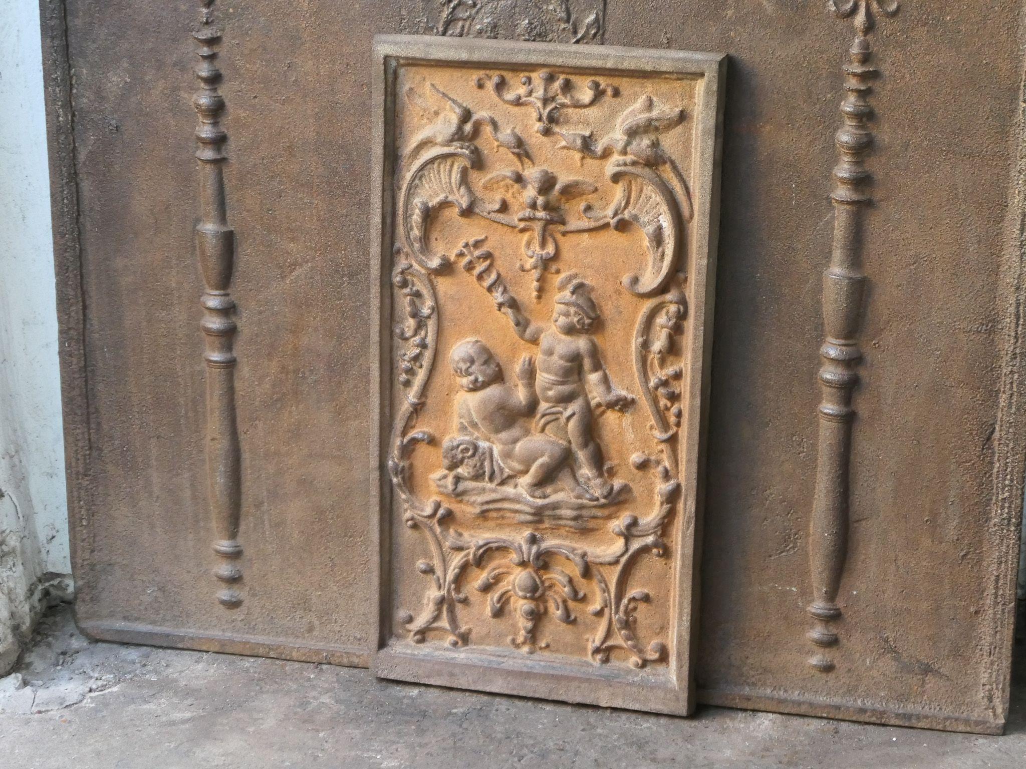 Cast French 'Cupids' Fireback / Backsplash, Louis XV Style For Sale
