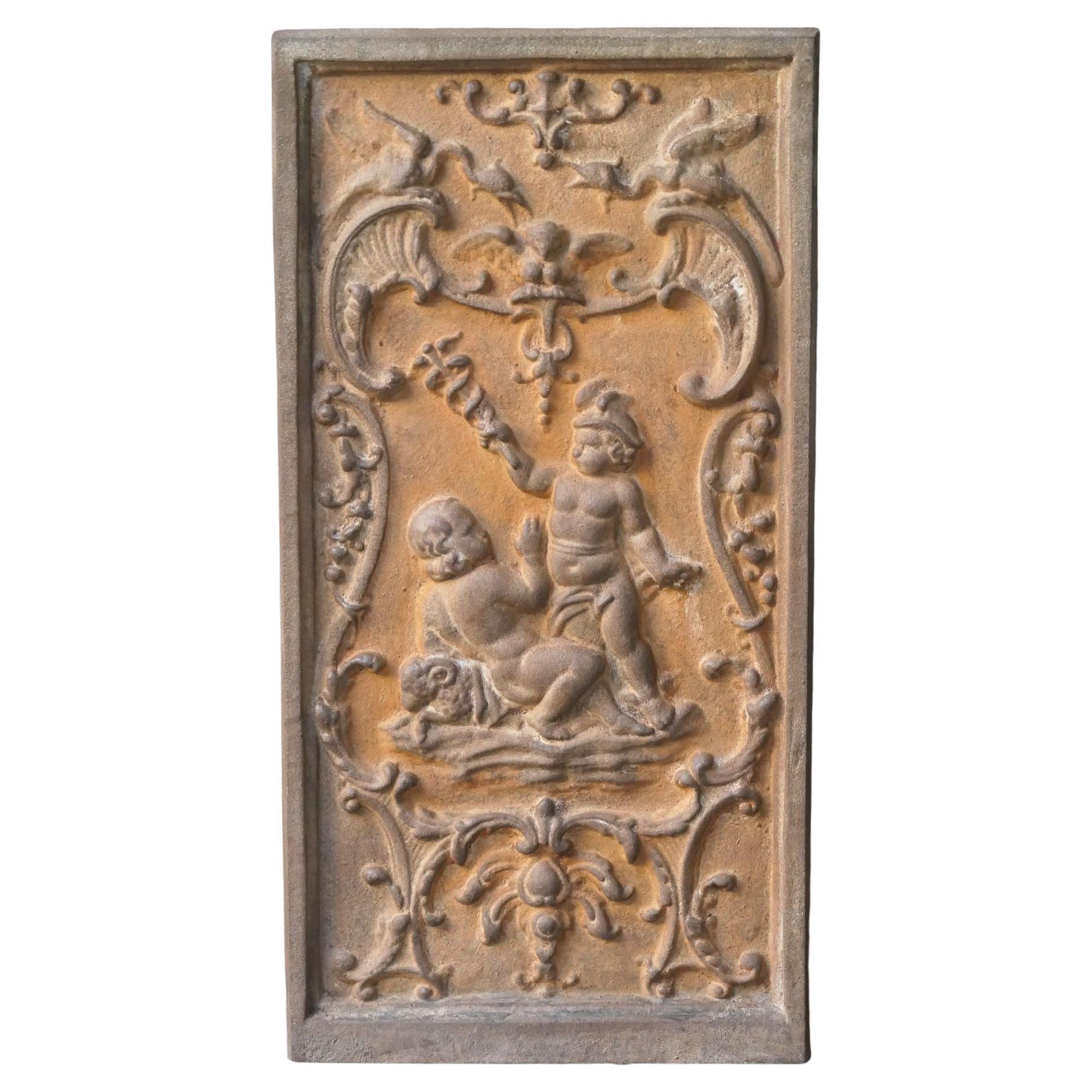 Plaque de cheminée / crédence française Cupids, style Louis XV