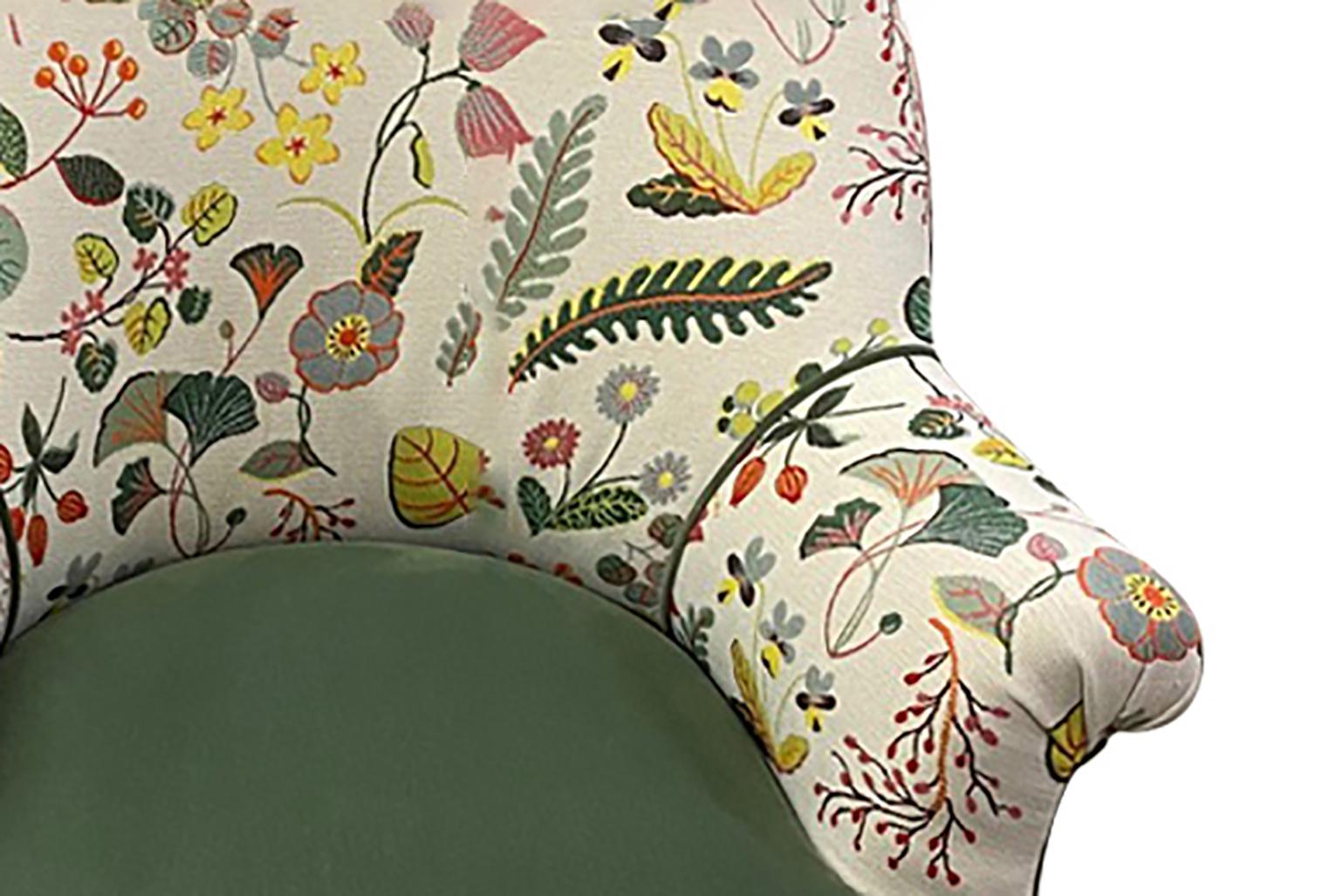 20th Century French Curved Armchair with Floral Fabric
