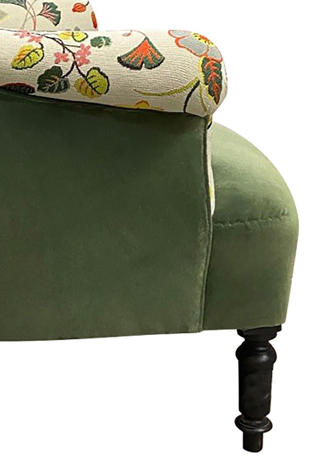 French Curved Armchair with Floral Fabric 1