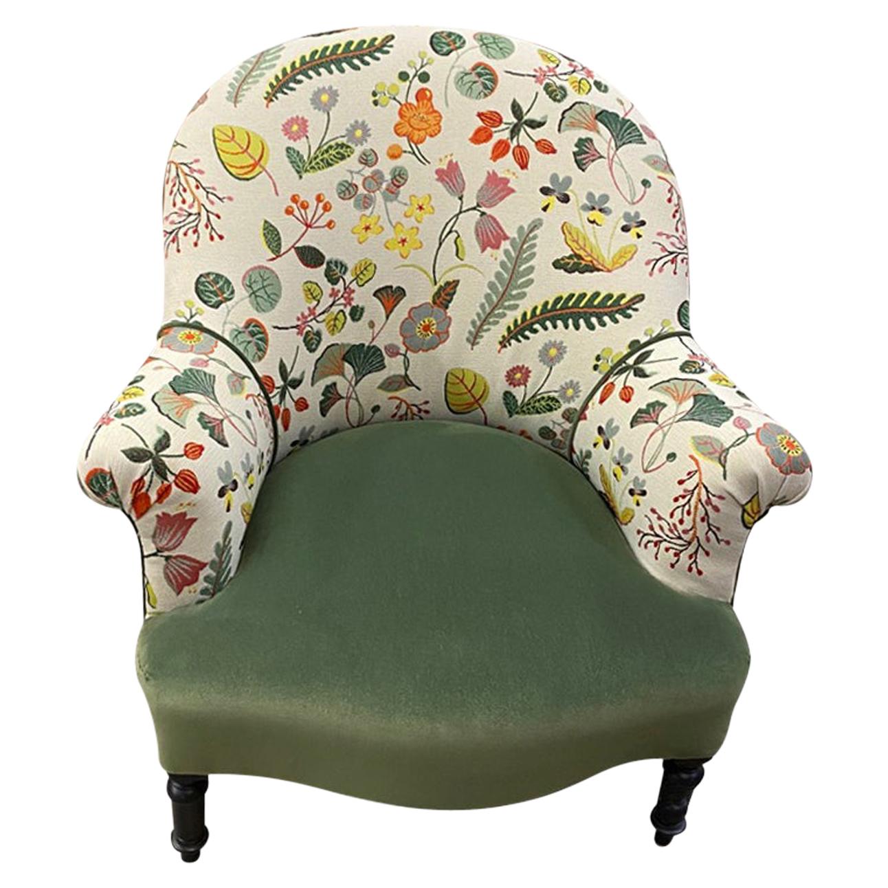 French Curved Armchair with Floral Fabric
