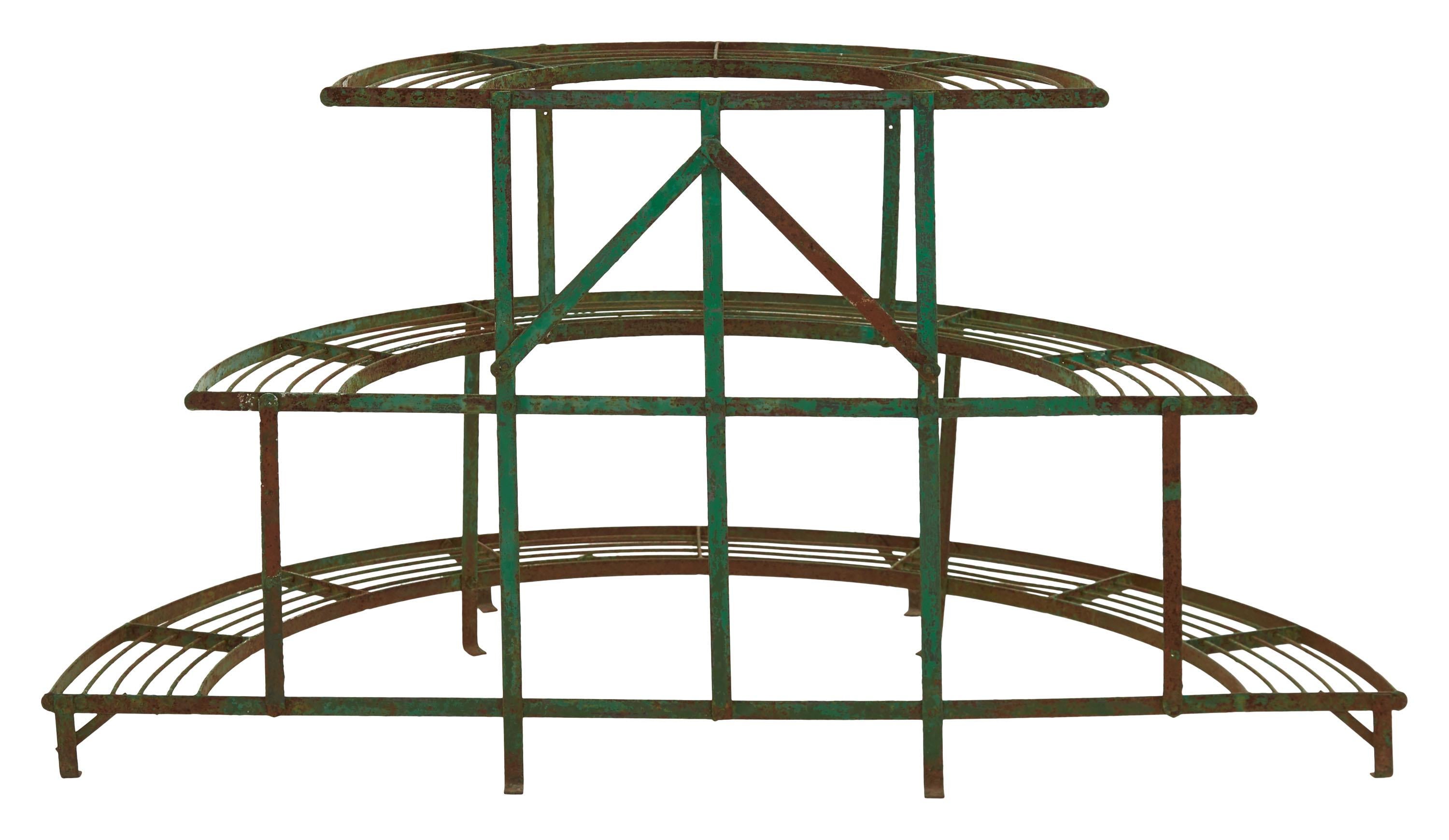 Painted French Curved Green Iron Plant Stand