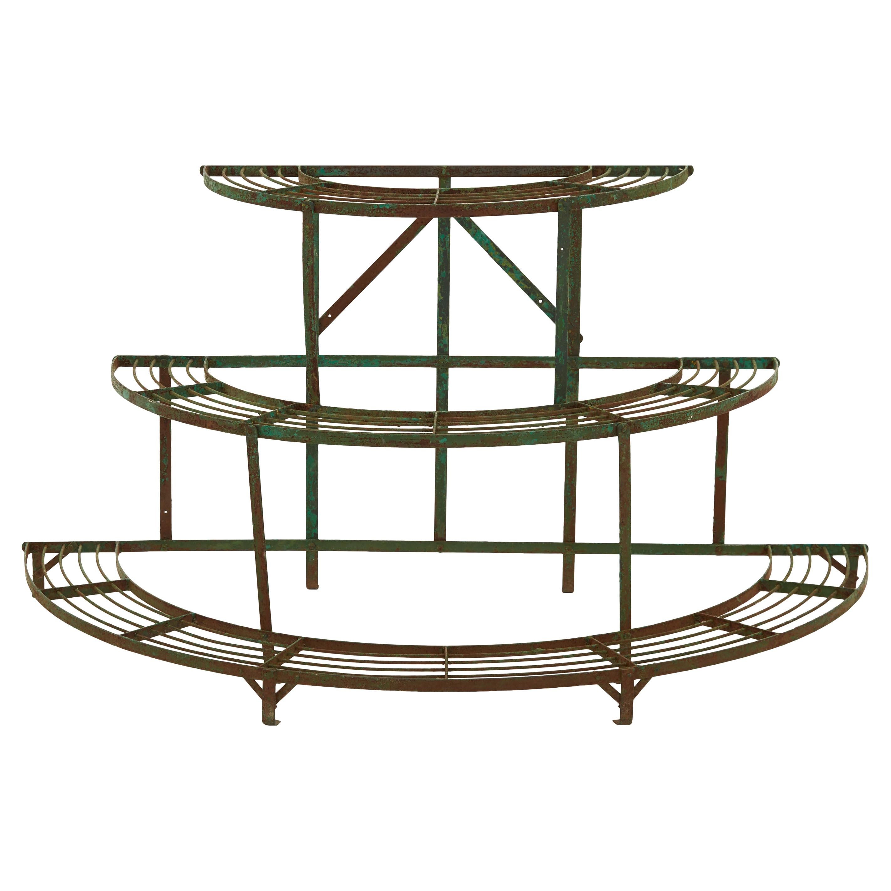 French Curved Green Iron Plant Stand