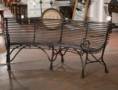 French Curved Iron Bench with Hoof Feet Signed Sauveur Arras