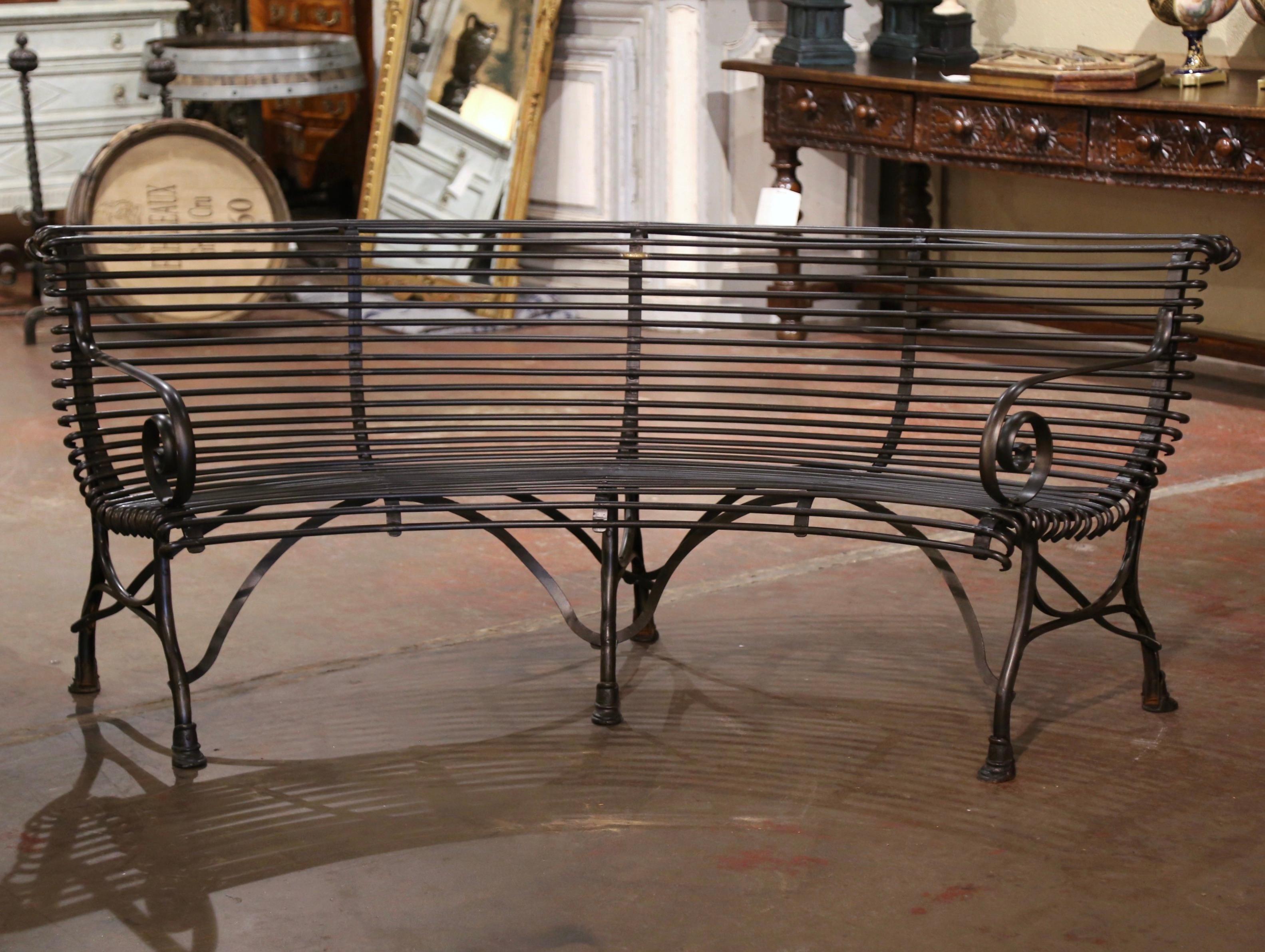 Contemporary French Curved Iron Bench with Hoof Feet Signed Sauveur Arras For Sale