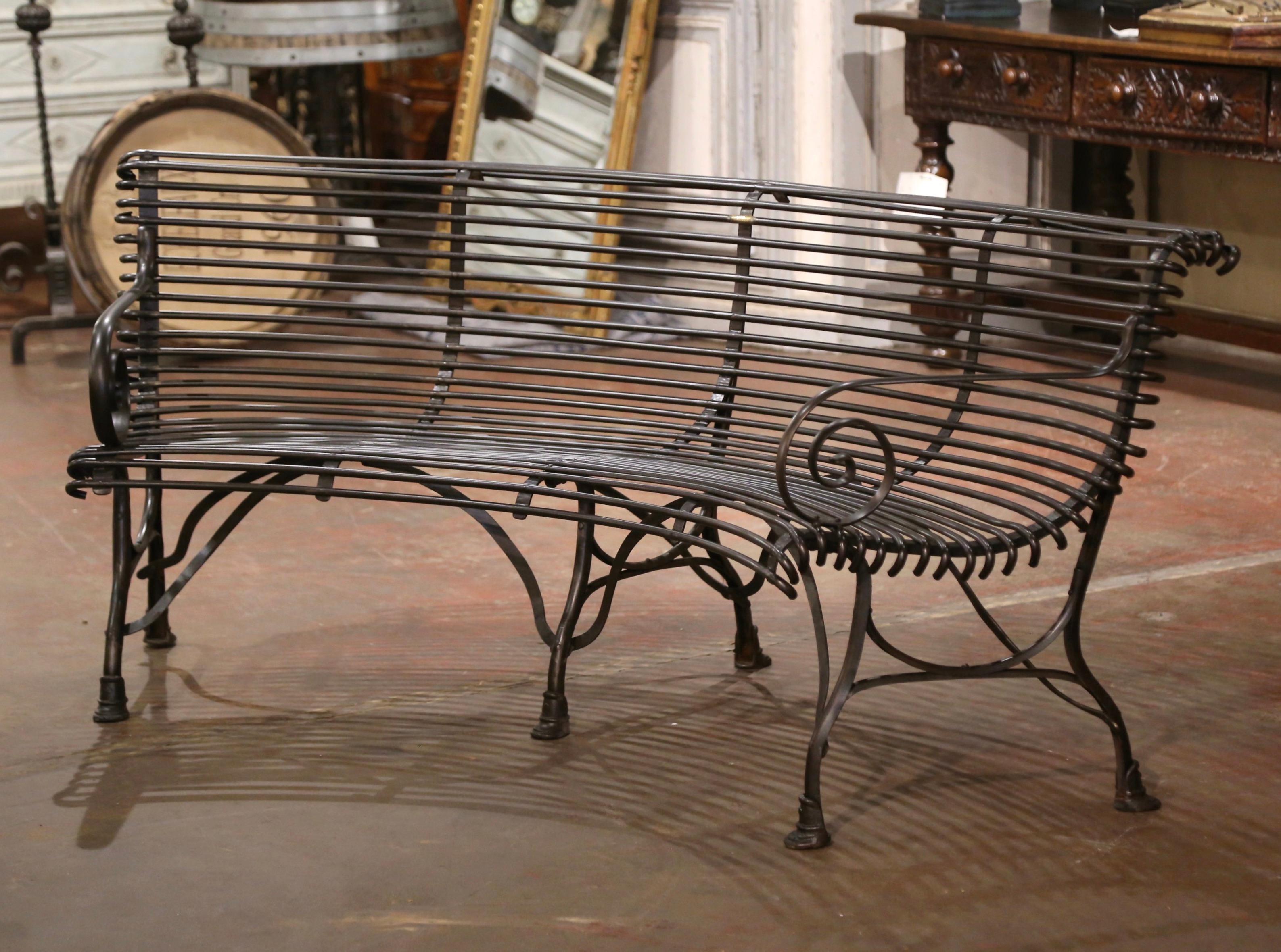 French Curved Iron Bench with Hoof Feet Signed Sauveur Arras For Sale 3