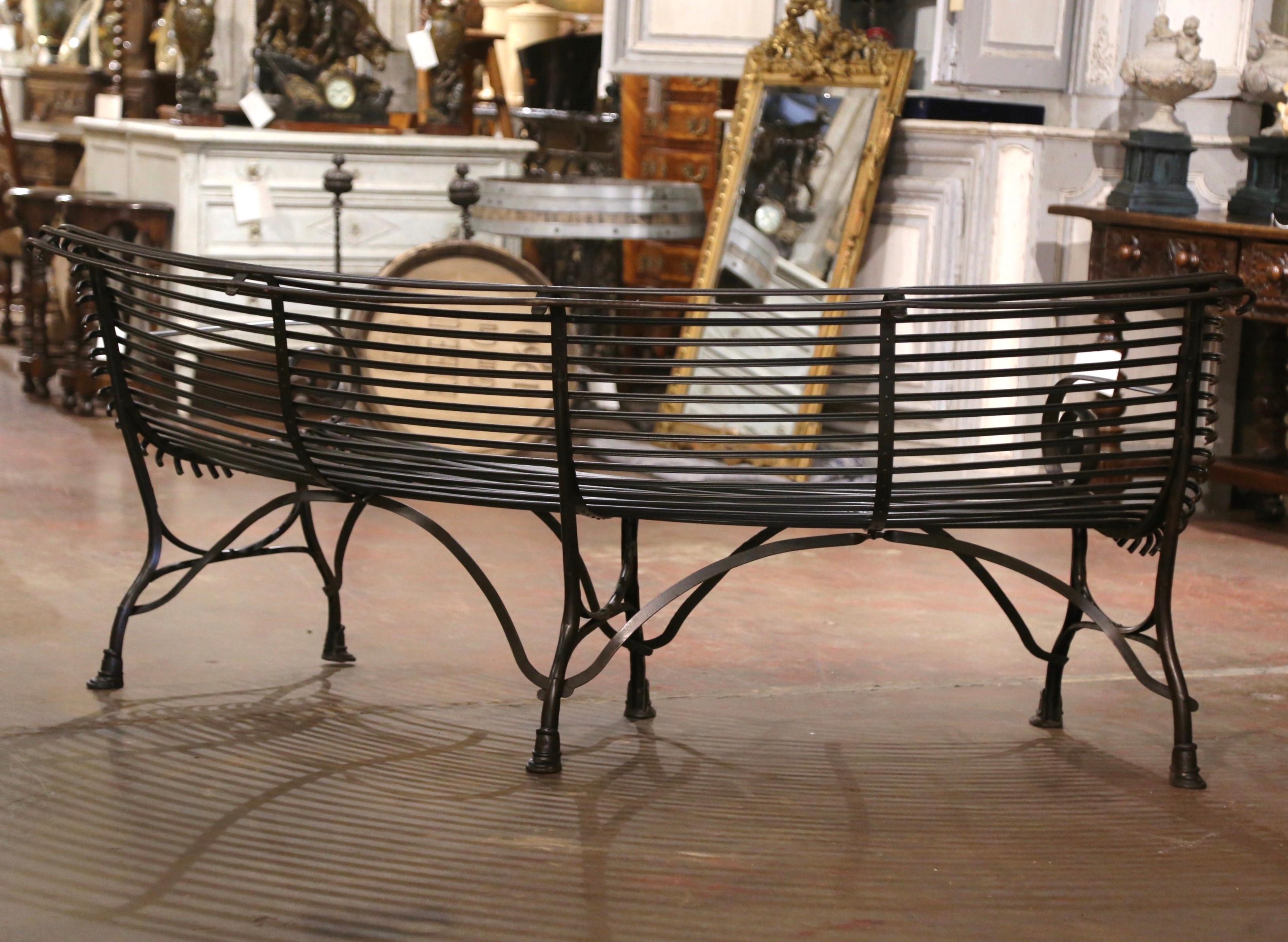 French Curved Iron Bench with Hoof Feet Signed Sauveur Arras For Sale 4