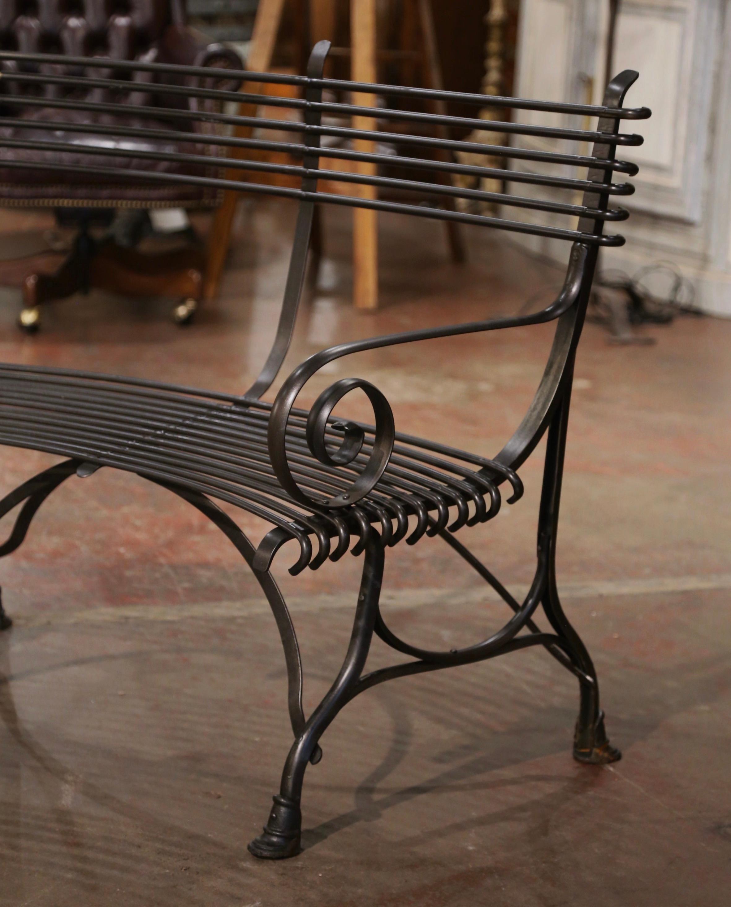 French Curved Iron Four-Seat Bench Signed 