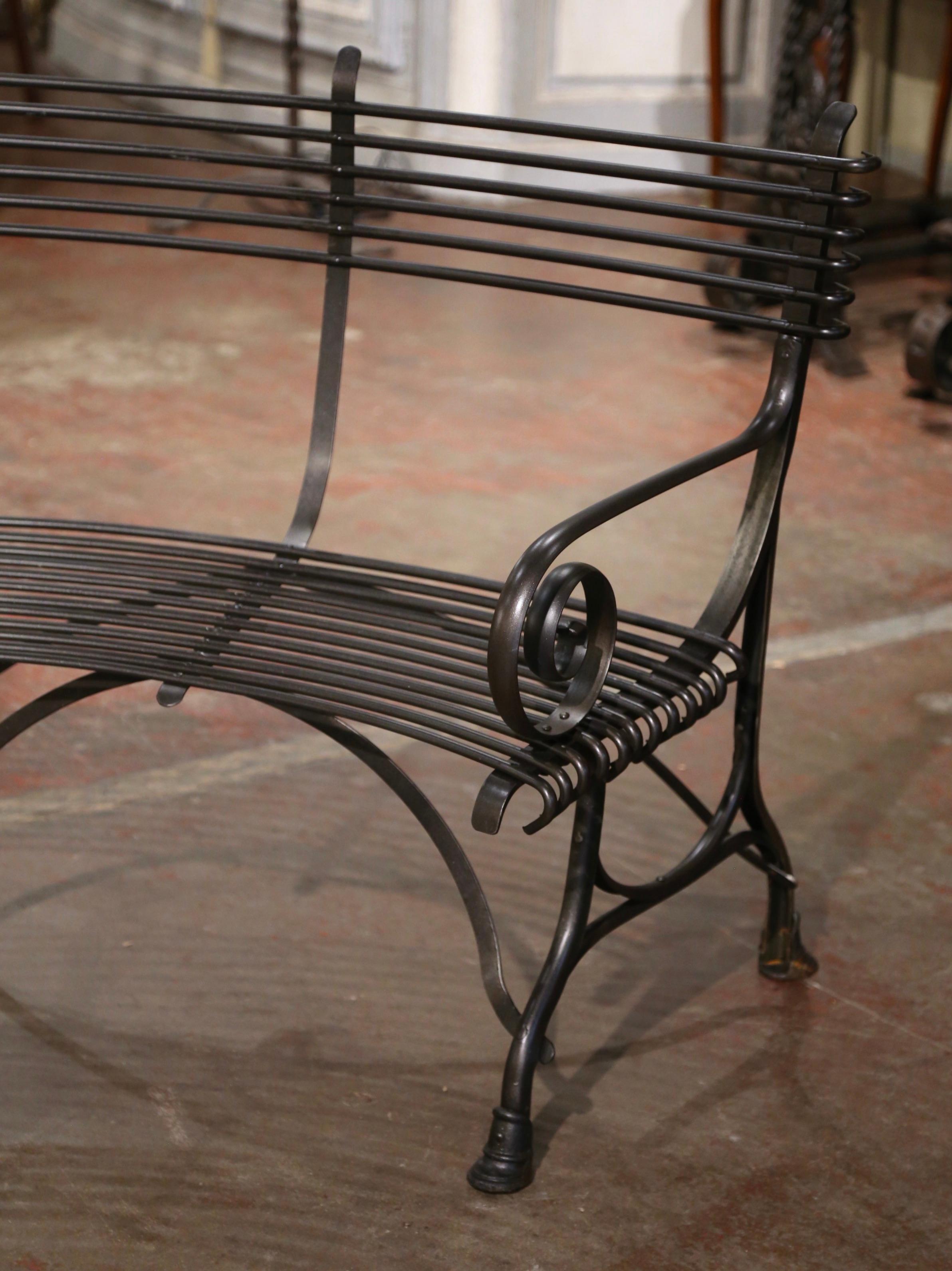 Contemporary French Curved Iron Four-Seat Bench Signed 