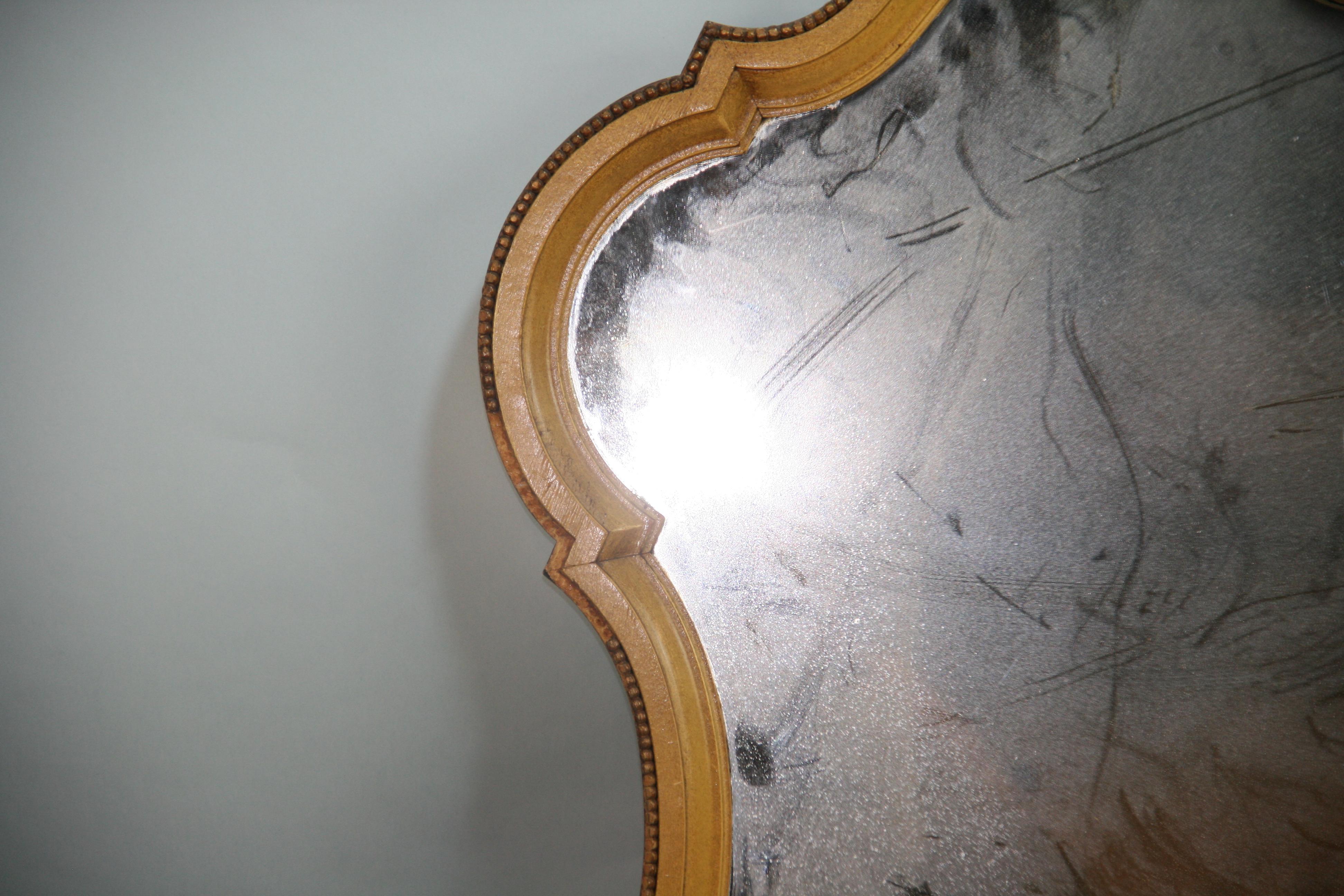 French Curved Mirror with Painted Pediment For Sale 5