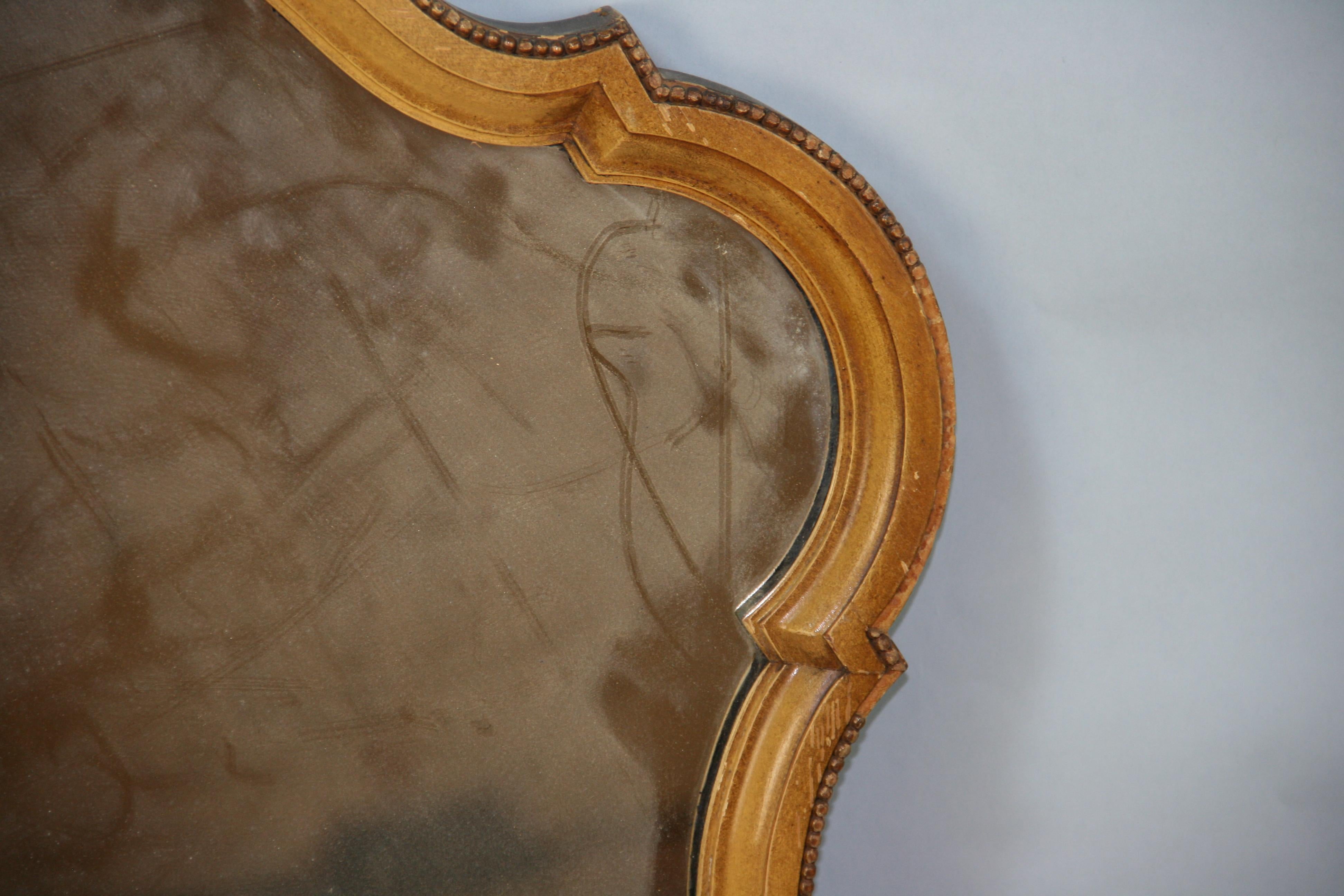 French Curved Mirror with Painted Pediment For Sale 1
