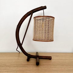 French Curved Moon Rattan Suspension Lamp