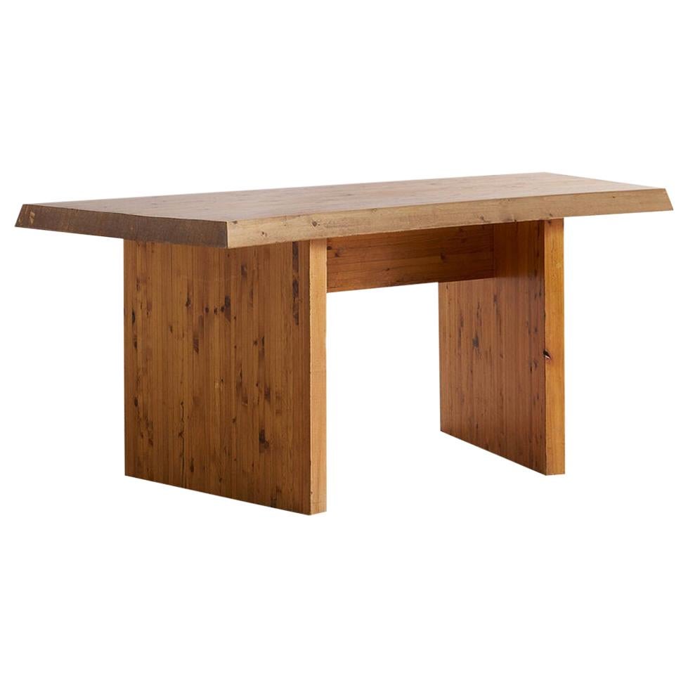French Curved Pine Wood Desk, 1960s