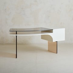 French Curved Smoked Glass Desk