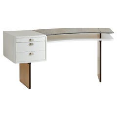 French Curved Smoked Glass Desk