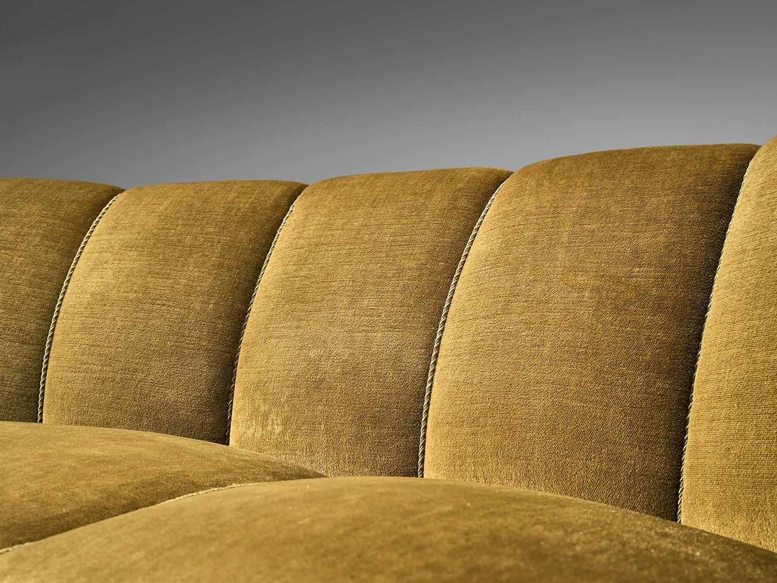 Mid-Century Modern French Curved Sofa in Mustard Colored Velvet, 1950s