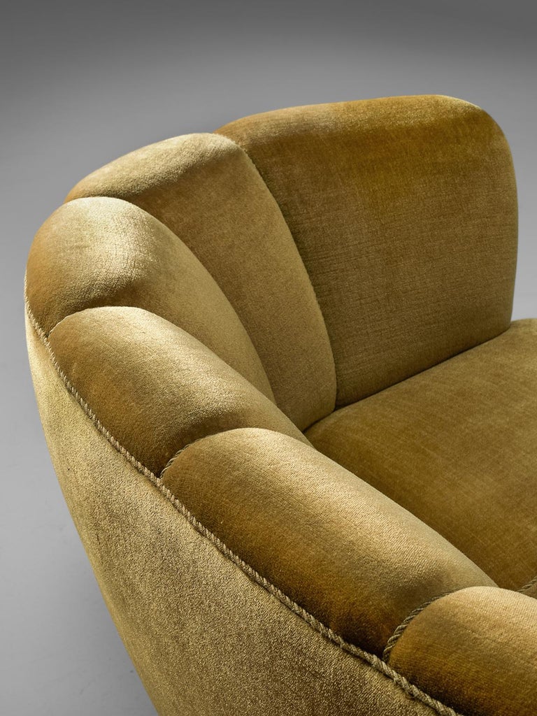 French Curved Sofa in Mustard Colored Velvet, 1950s at 1stDibs