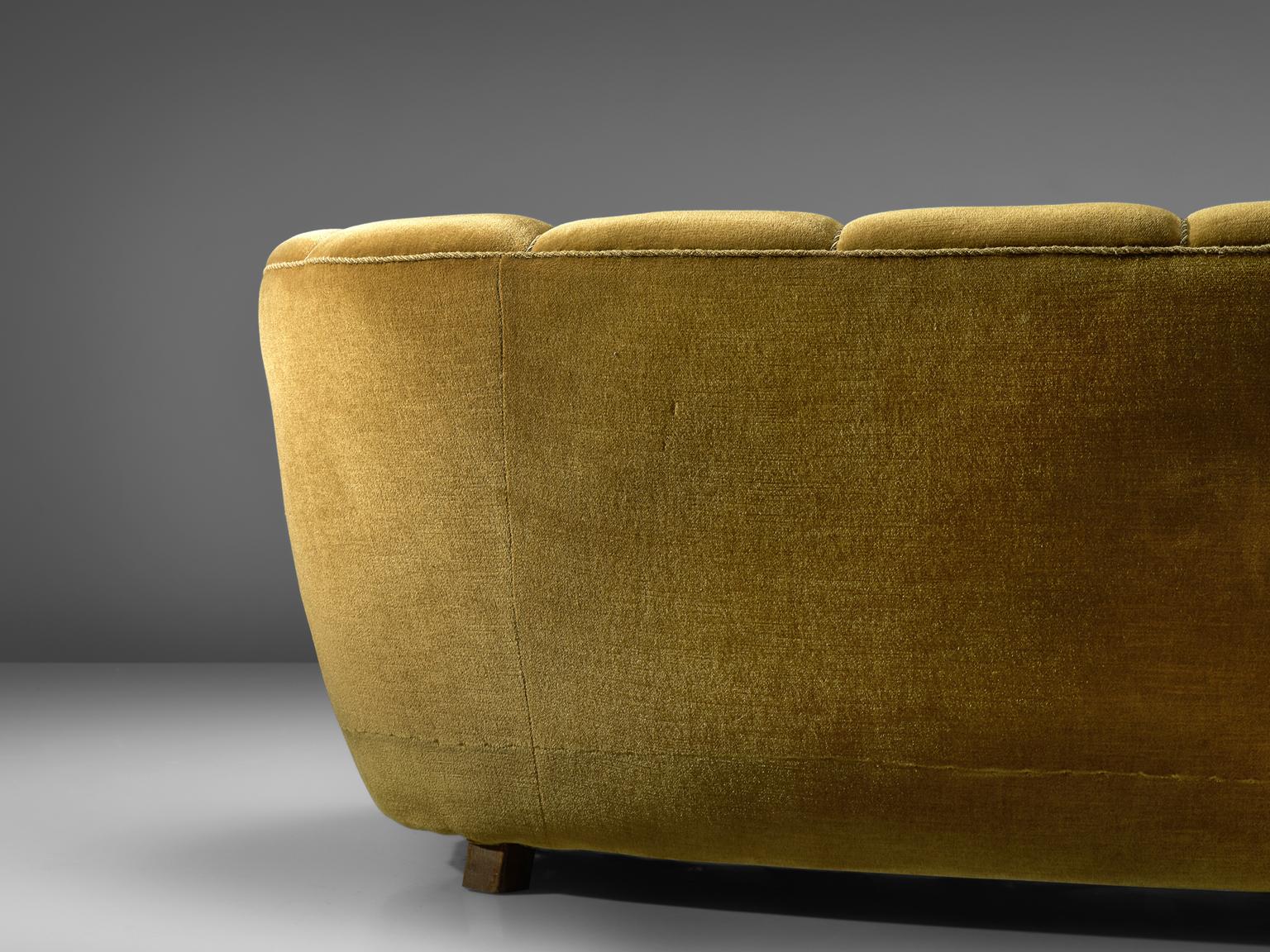 French Curved Sofa in Mustard Colored Velvet, 1950s 1