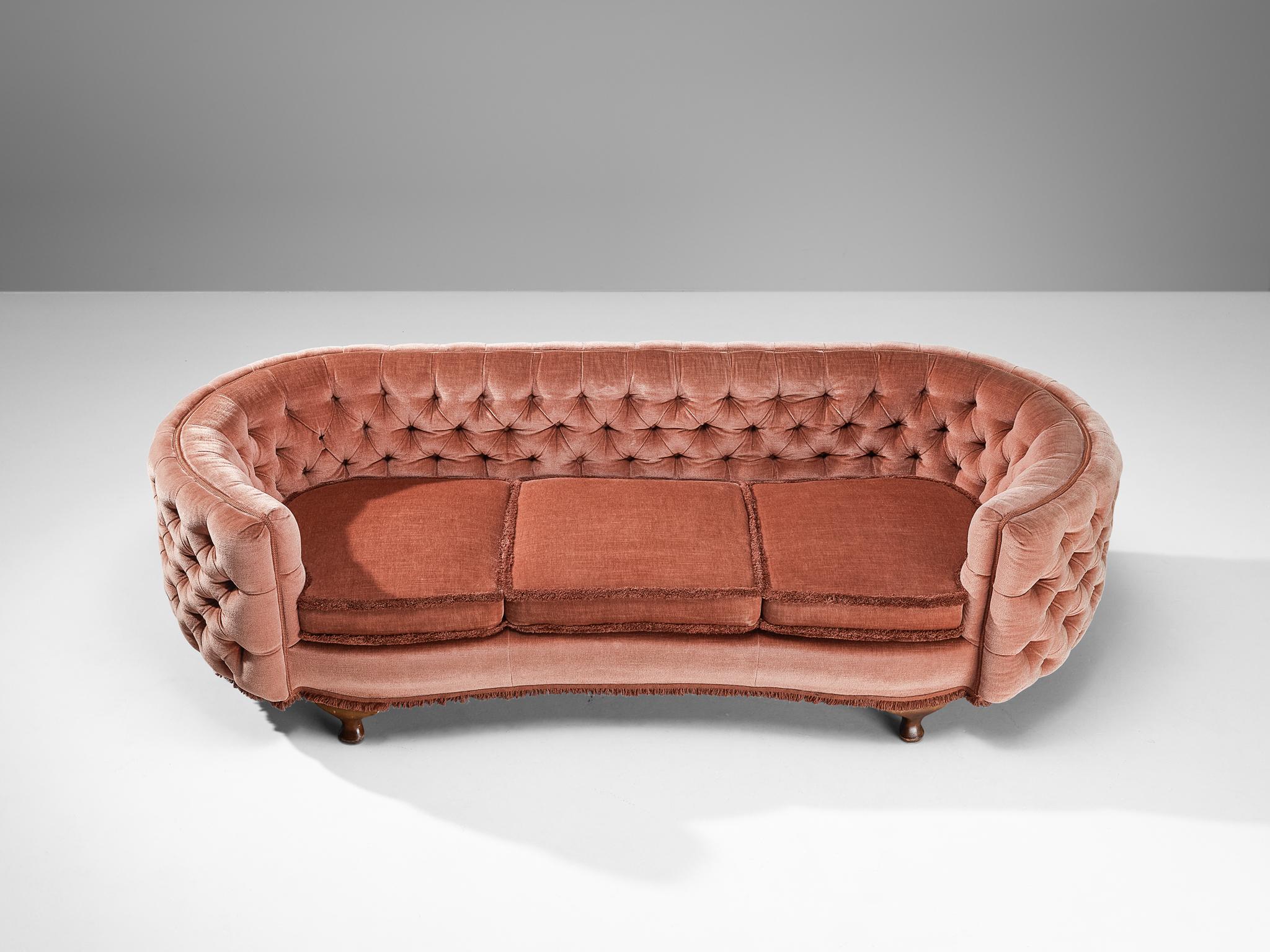 French Curved Sofa in Pink Mohair  5
