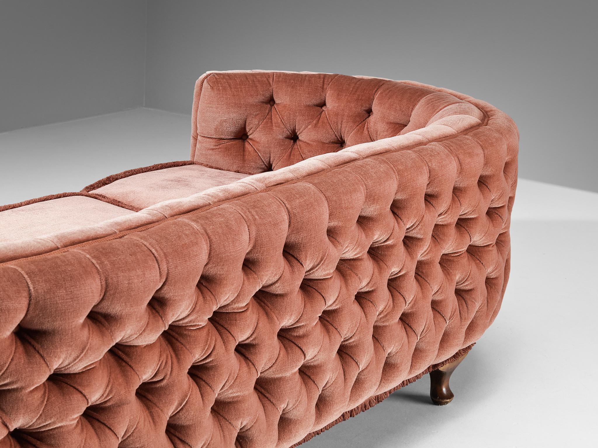 Mid-Century Modern French Curved Sofa in Pink Mohair 