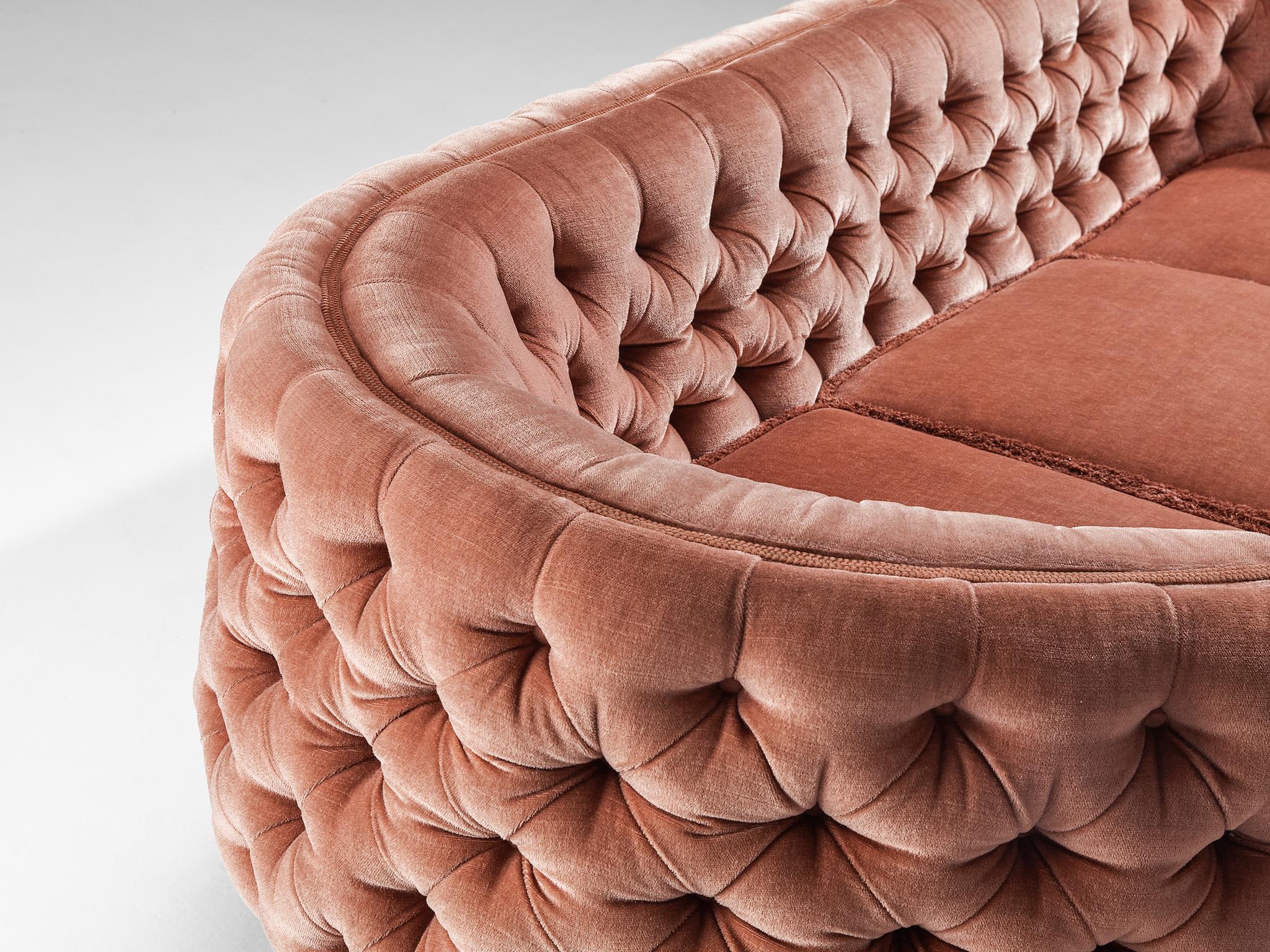 Mid-20th Century French Curved Sofa in Pink Mohair 