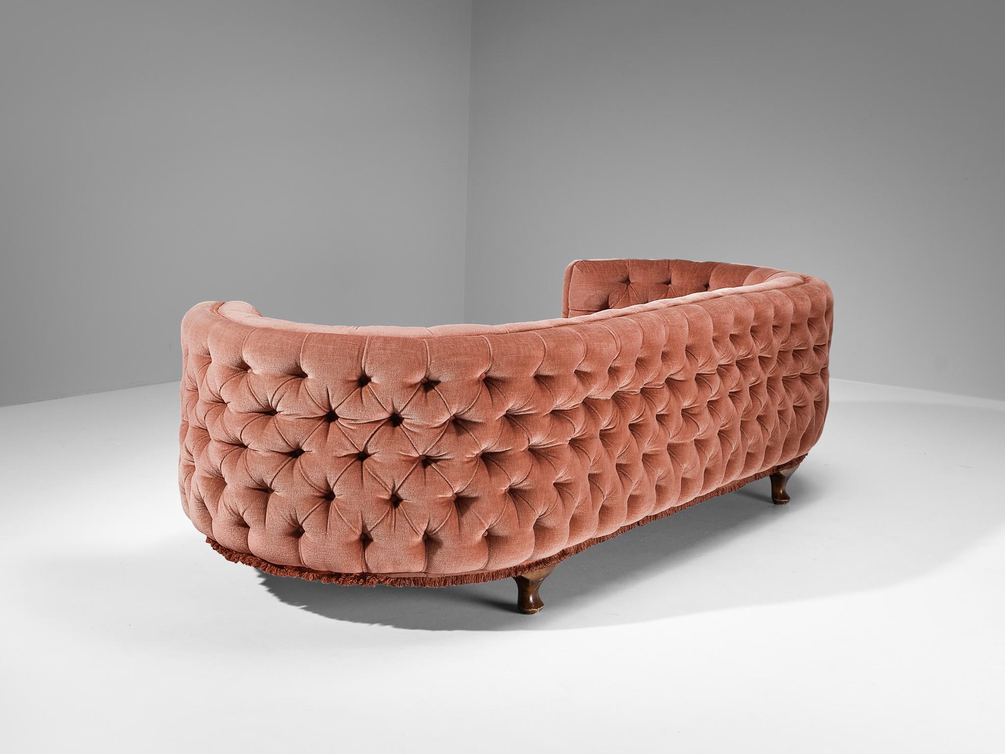 Mid-20th Century French Curved Sofa in Pink Mohair