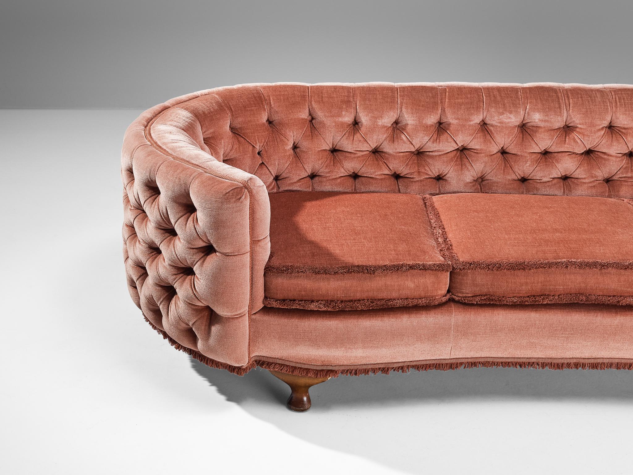 French Curved Sofa in Pink Mohair 2