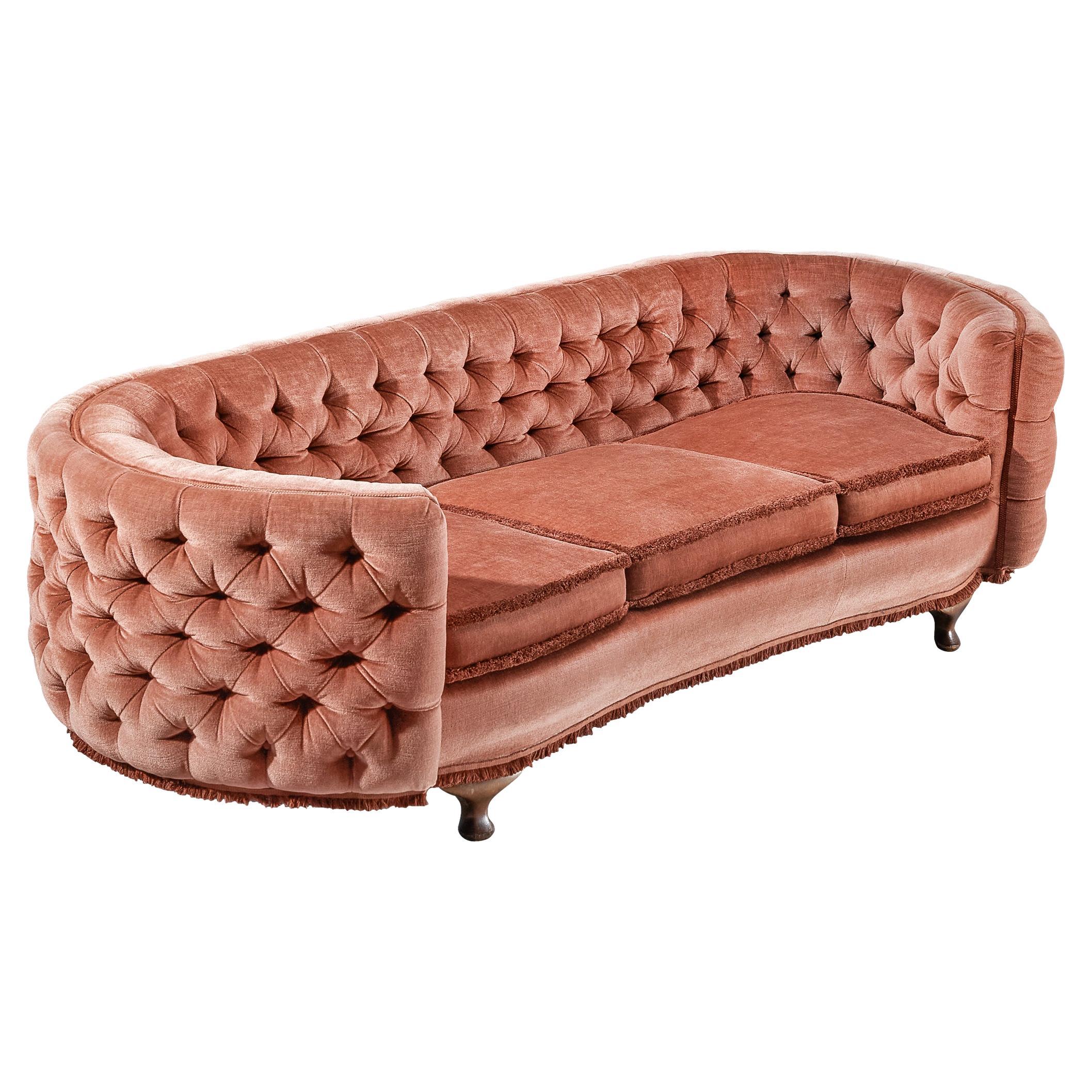 French Curved Sofa in Pink Mohair For Sale at 1stDibs