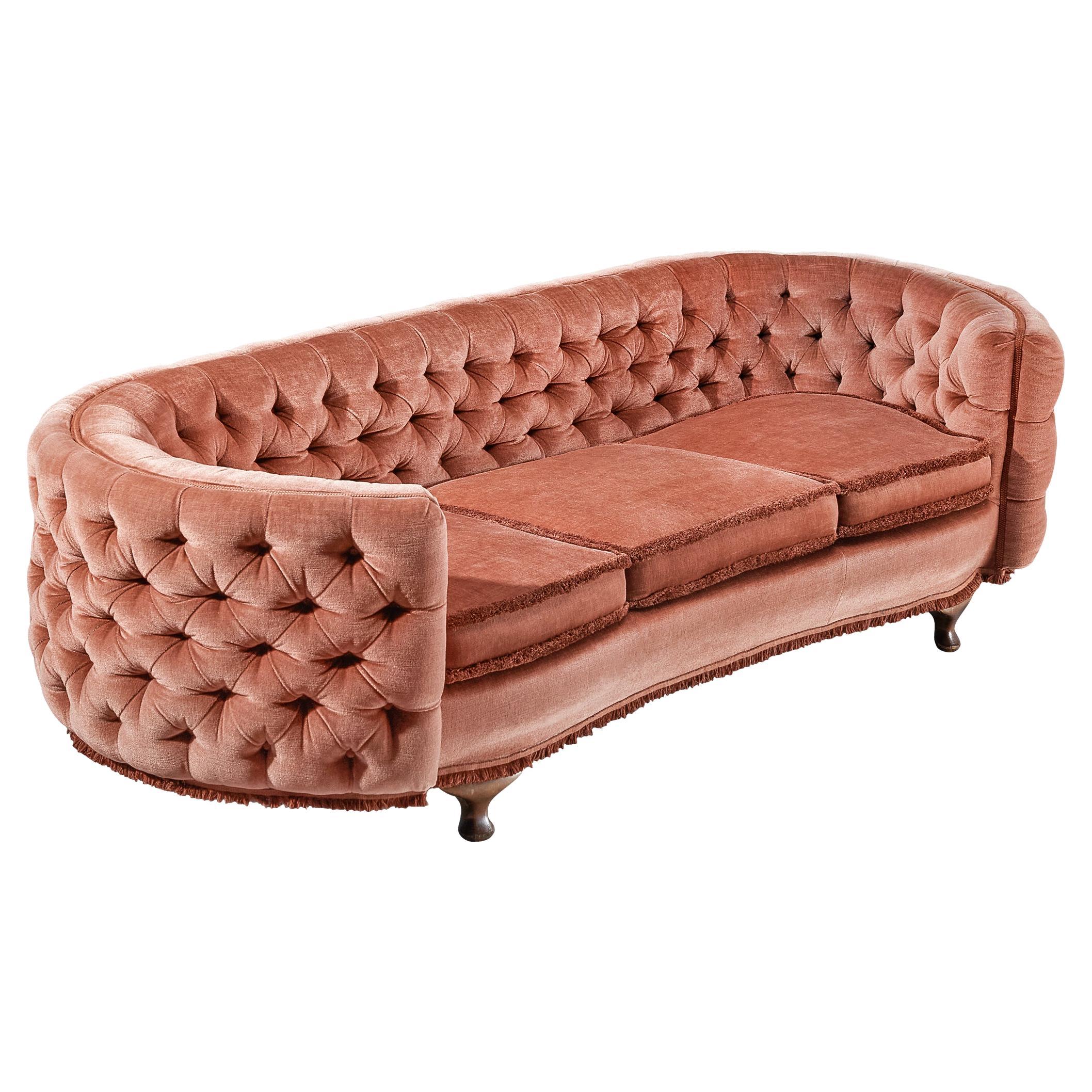 French Curved Sofa in Pink Mohair  For Sale
