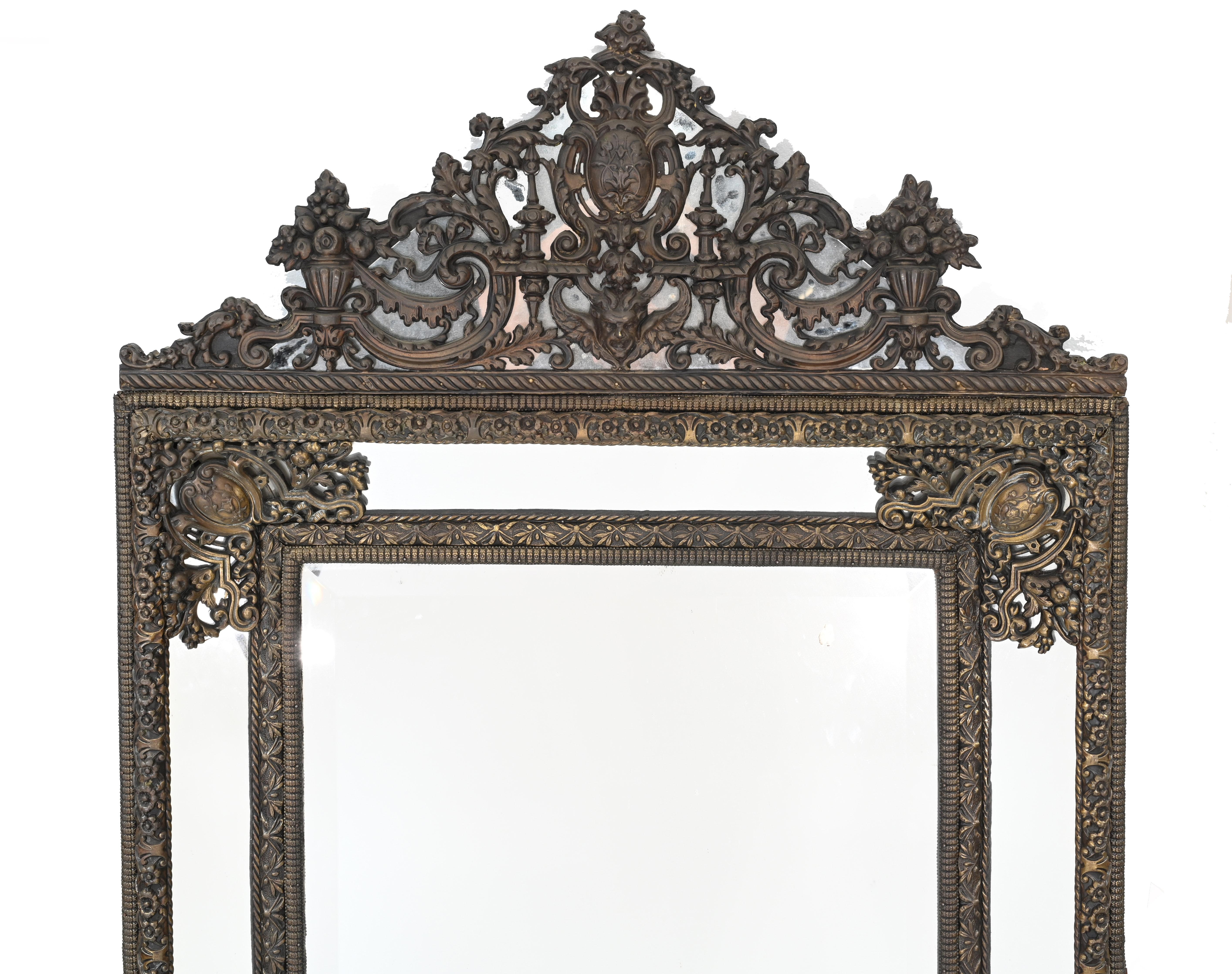 Glorious antique French cushion mirror with ormolu appliqués
We date this mirror to circa 1840
Good size at just over six feet tall - 193 CM
Bought from a dealer on Marche Biron at Paris antiques markets
Some of our items are in storage so