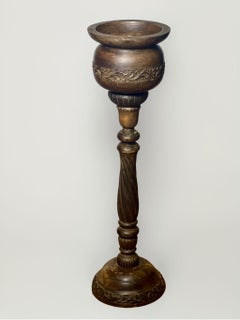 French Custom Handcrafted Carved Wood Pedestal Planter. Early 20th Century