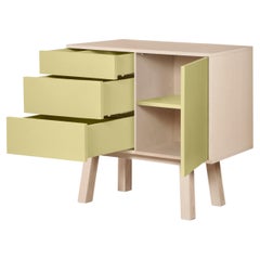 Jaune artisanal français personnalisable  Buffet en bois à 1 porte et 3 tiroirs