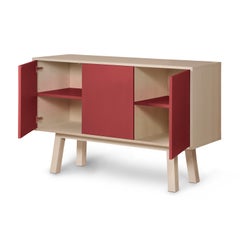 French customizable red 3-door credenza, by designer Eric Gizard Paris