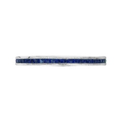 French Cut Blue Sapphire Art Deco Style Channel Set Eternity Band 14K White Ring