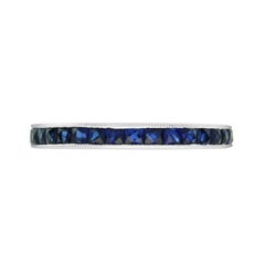 French Cut Blue Sapphire Channel Set Half Eternity 14K White Gold Ring