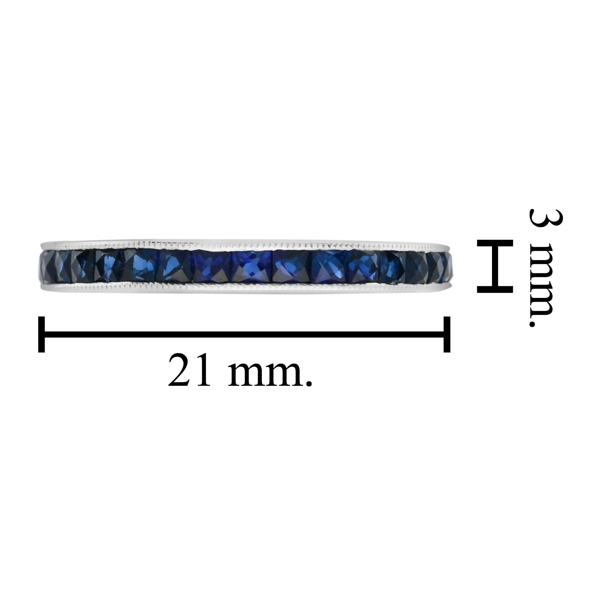 French Cut Blue Sapphire Channel Set Half Eternity 14K White Gold Ring en vente 2