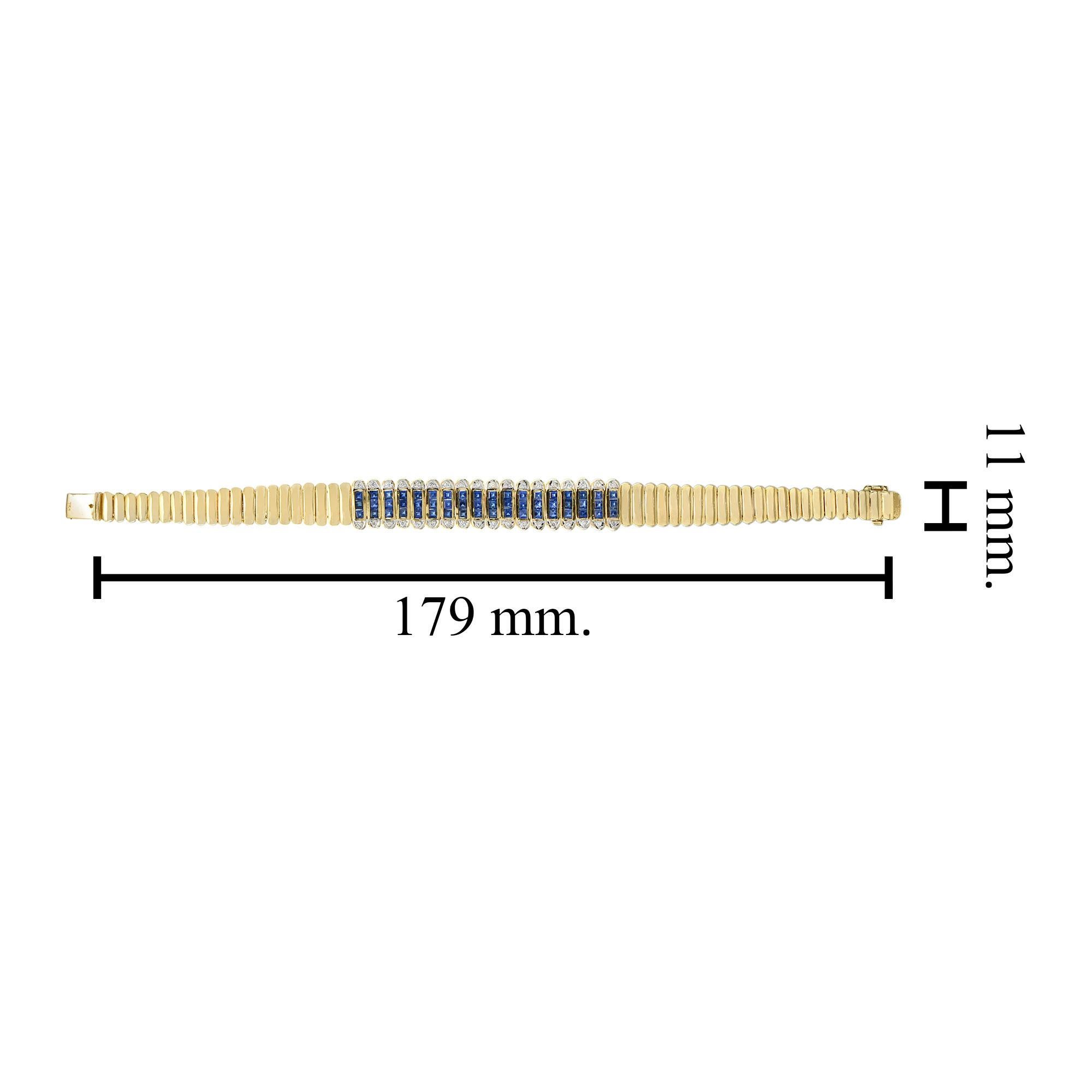 Women's French Cut Blue Sapphire & Diamond 18K Yellow Gold Unique Bracelet For Sale