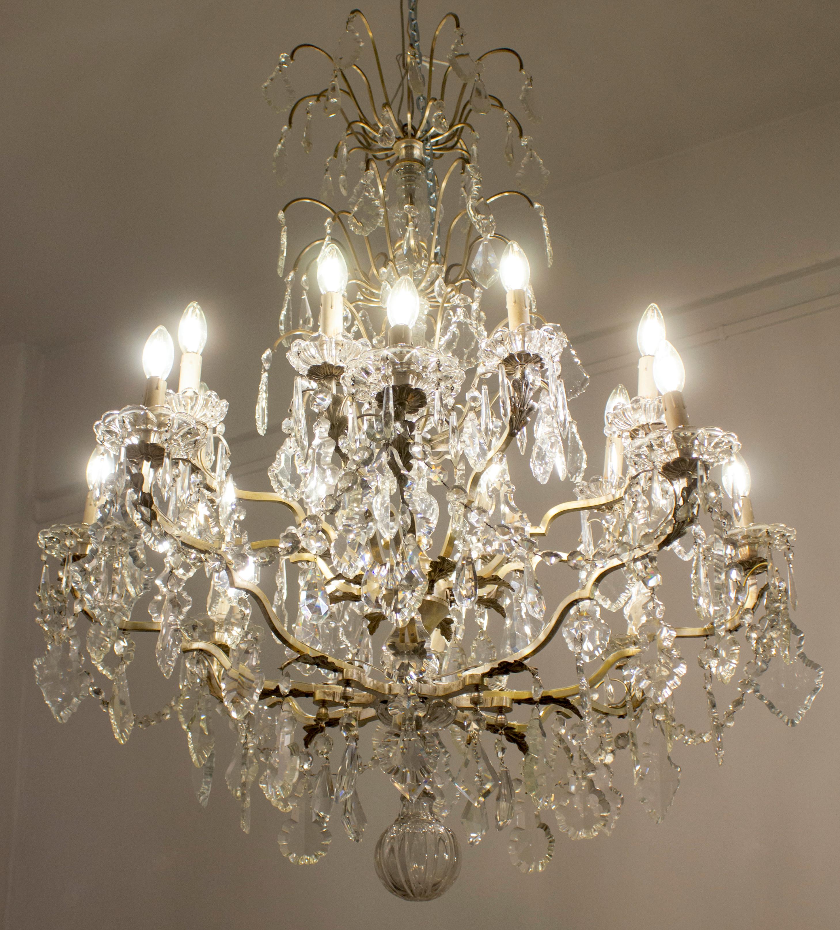 Louis XV French Cut- Crystal  16 Light Chandelier, 19th Century For Sale
