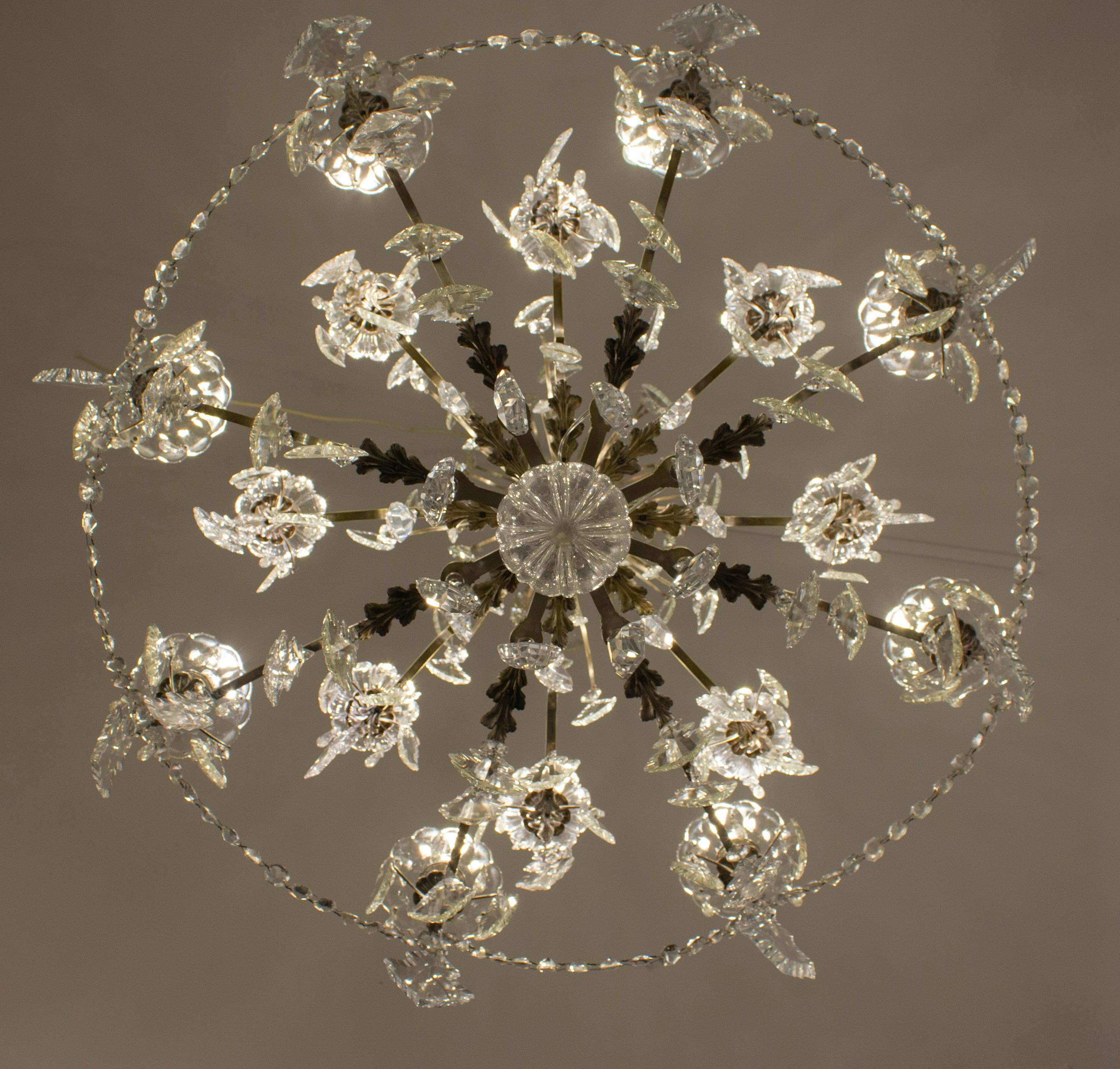 Gilt French Cut- Crystal  16 Light Chandelier, 19th Century For Sale