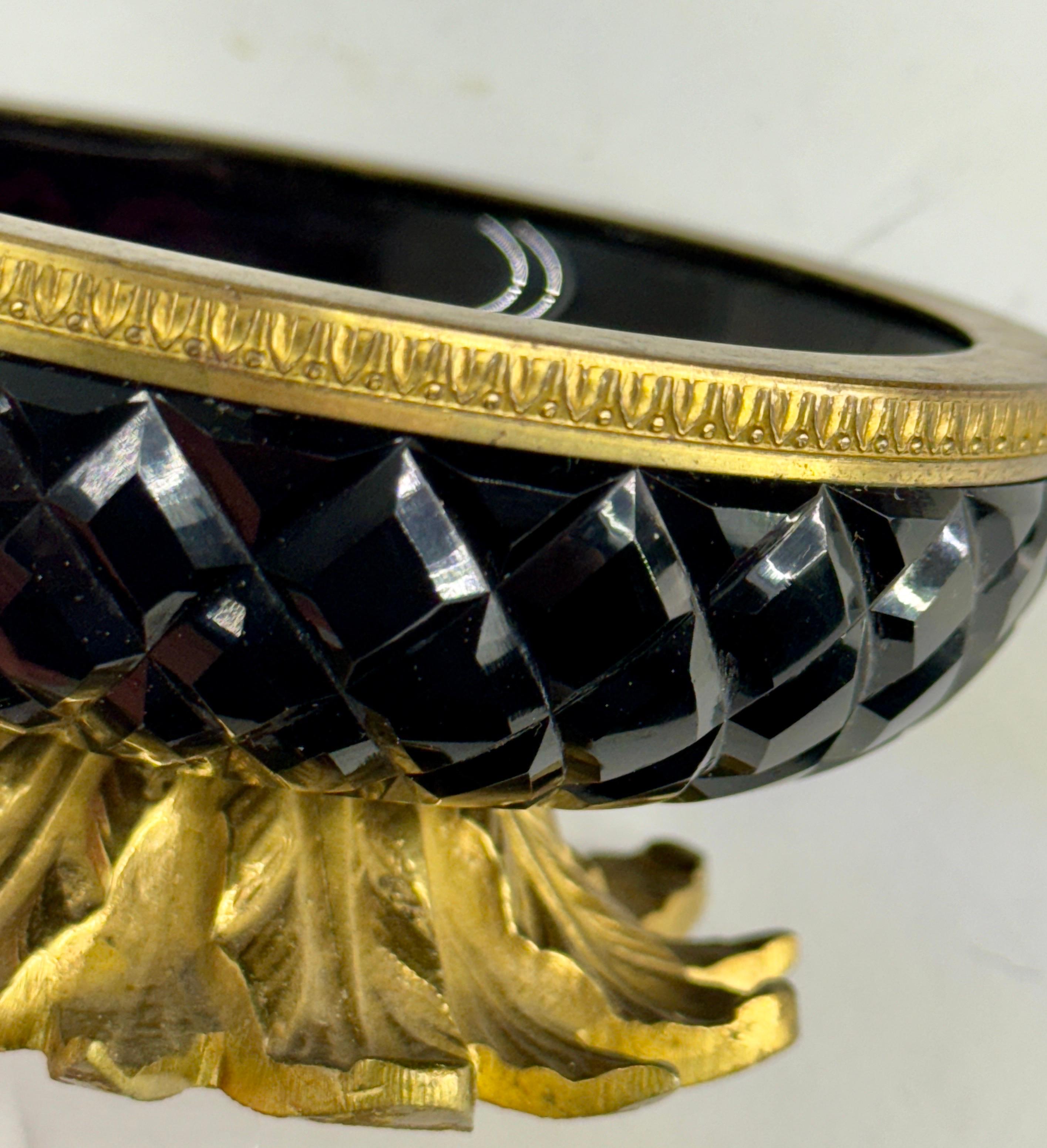 French Cut Crystal Amethyst Glass Bowl Gilt Bronze Empire For Sale 9