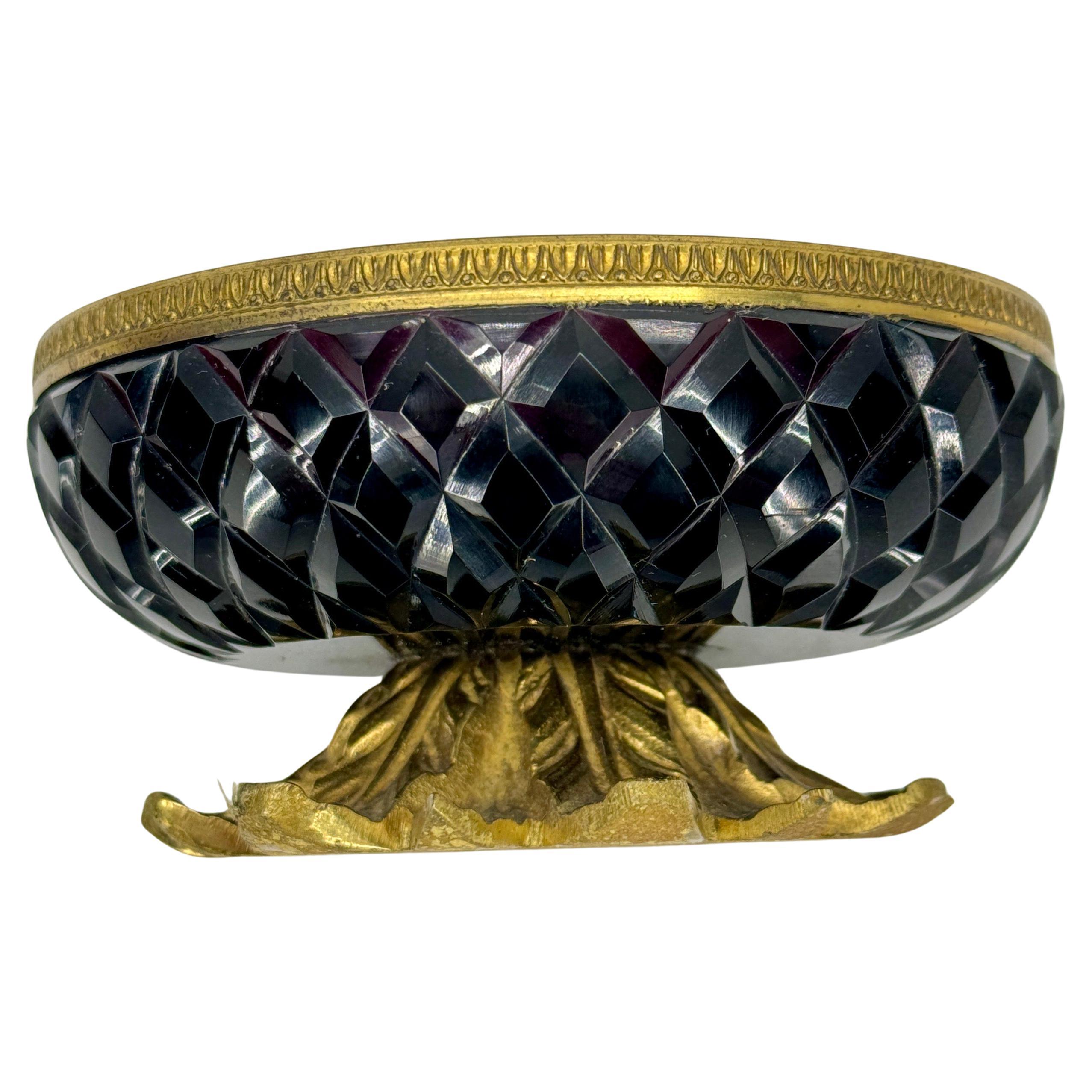 Amsterdam School French Cut Crystal Amethyst Glass Bowl Gilt Bronze Empire For Sale