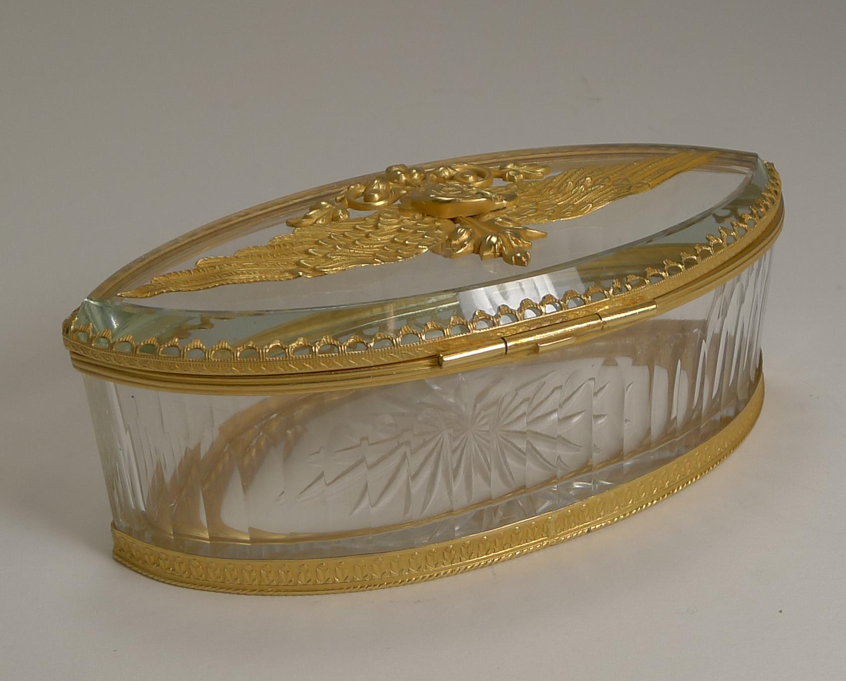 Late Victorian French Cut Crystal and Ormolu Box, Gilded Eagle, circa 1900 For Sale