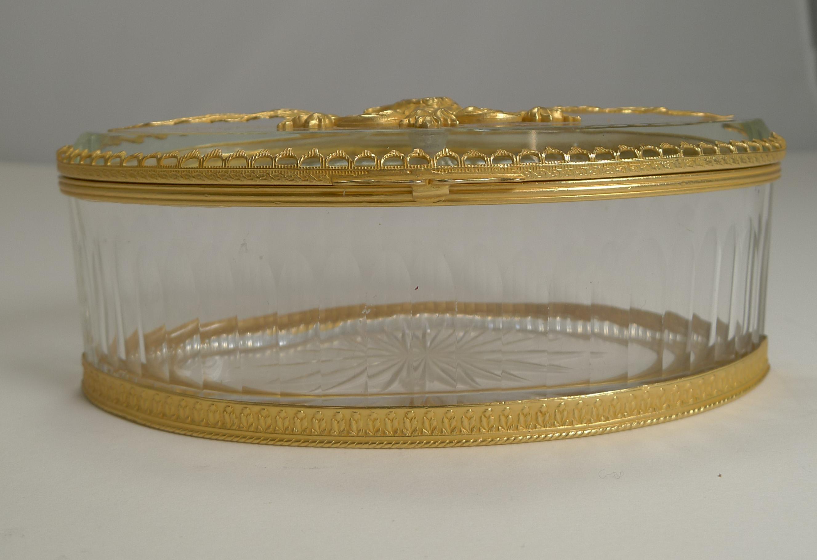 Bronze French Cut Crystal and Ormolu Box, Gilded Eagle, circa 1900 For Sale