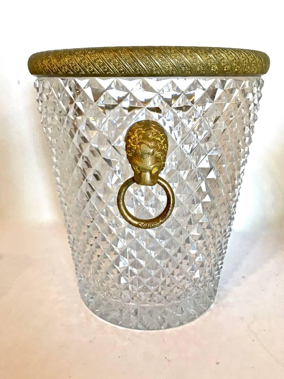 Neoclassical French Cut Crystal and Ormolu Ice Bucket, 20th Century