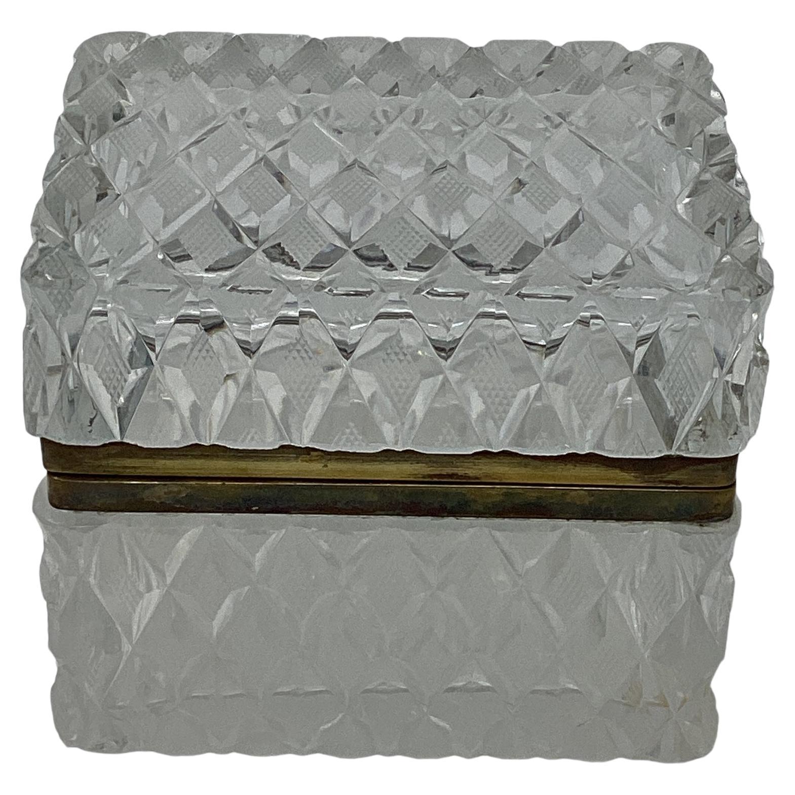 French Cut Crystal Box with Diamond Cut Pattern  For Sale