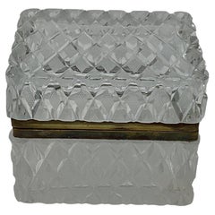 Antique French Cut Crystal Box with Diamond Cut Pattern 