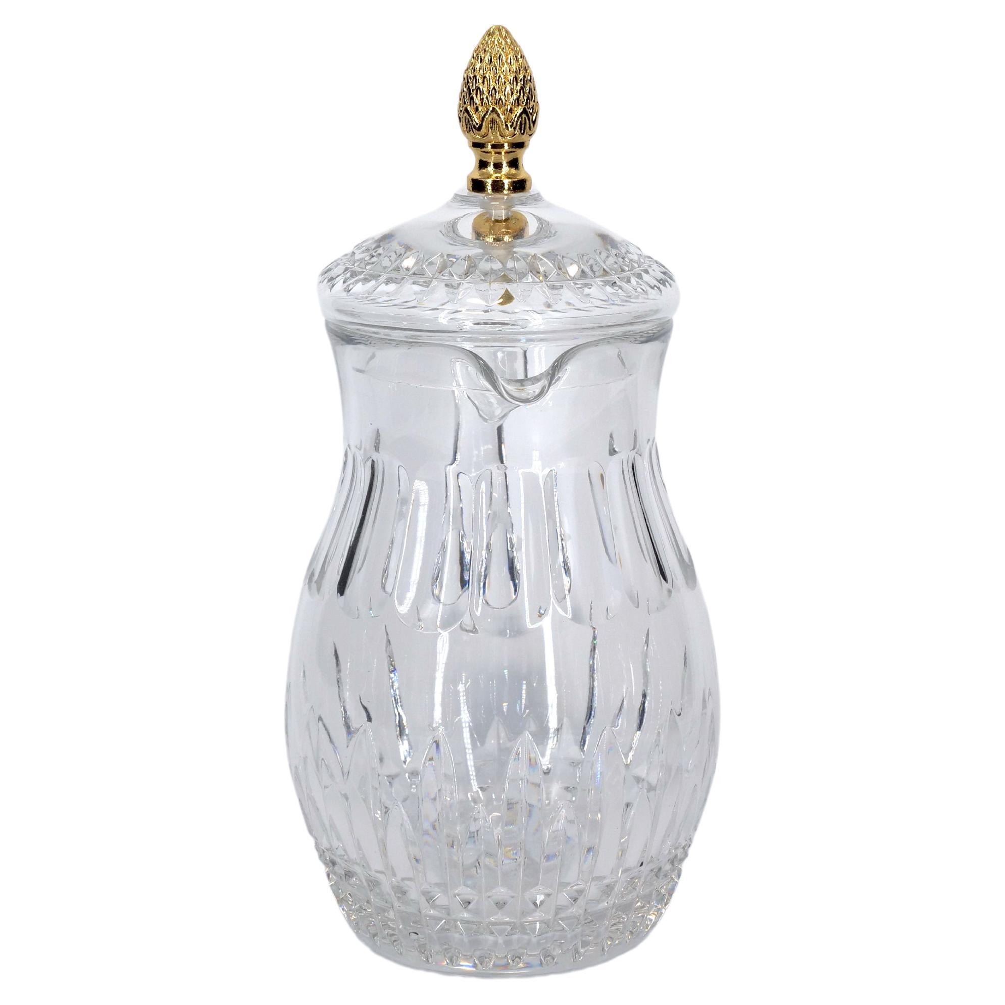Gilt French Cut Crystal / Brass Finial Water Pitcher
